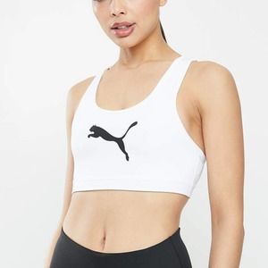Puma 4Keeps Mid Impact Sports Bra, White, Size M
